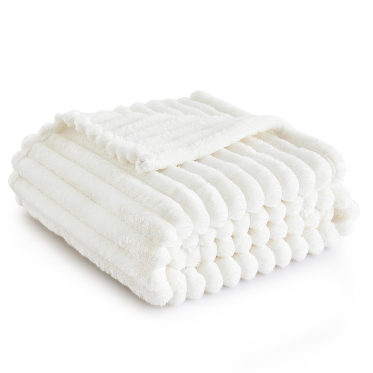 Bedsure Fleece Throw Blanket for Sofa - Fluffy Cosy Warm Blankets for Bed, Soft Cute Single Throw Gifts for Women and Girls, Off White, 130x170 cm