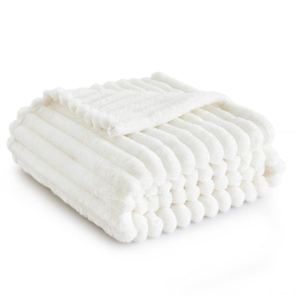 Bedsure Fleece Throw Blanket for Sofa - Fluffy Cosy Warm Blankets for Bed, Soft Cute Single Throw Gifts for Women and Girls, Off White, 130x170 cm