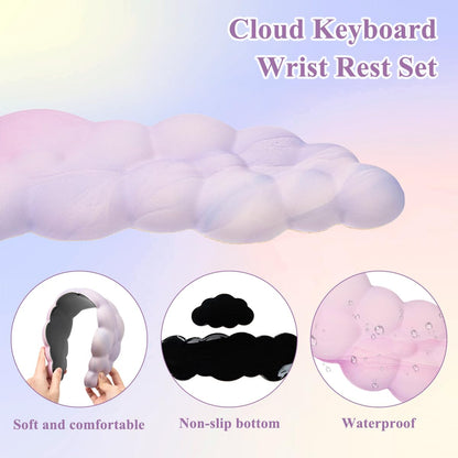 Gaming Desk Mat with Keyboard Wrist Rest Set, 4 in 1 Large Mouse Pad & Cloud Keyboard Wrist Rest& Mouse Wrist Rest&Coaster, Comfort and Support for Typing and Gaming(Purple Gradient)