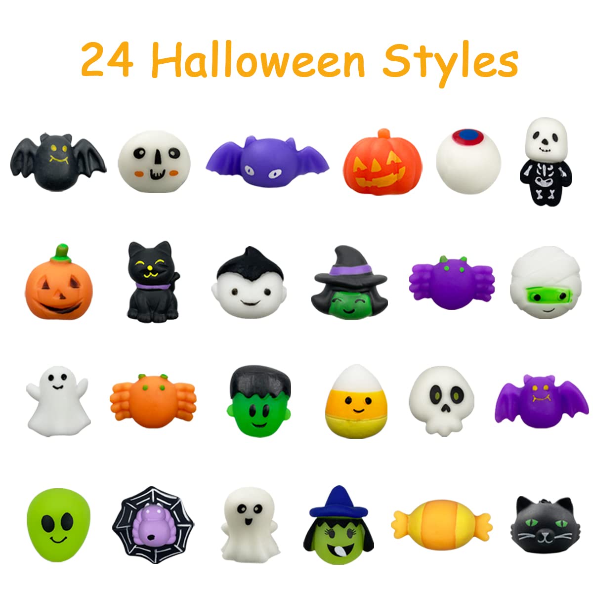 QINGQIU 72 PCS Halloween Mochi Squishy Toys Squishies Halloween Toys for Kids Girls Boys Halloween Party Favors Halloween Treat Bags Gifts