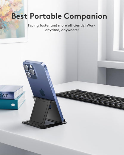 Samsers Foldable Bluetooth Keyboard - Portable Wireless Keyboard with Stand Holder, Rechargeable Full Size Ultra Slim Folding, Compatible iOS Android Windows Smartphone Tablet and Laptop - Black