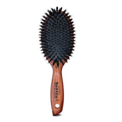 Spornette Deville Boar Bristle Wooden Paddle Hair Brush for Women - Cushion Oval Hair Straightening Brush for Blow Drying, Detangling, Smoothing & Styling
