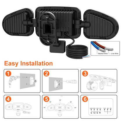 MEIKEE 42W Led Security Lights with Motion Sensor Black PIR Floodlights Outdoor Lights IP66 Waterproof 6500K 180° Adjustable Garden Light for Garage Corridors Terraces Courtyards