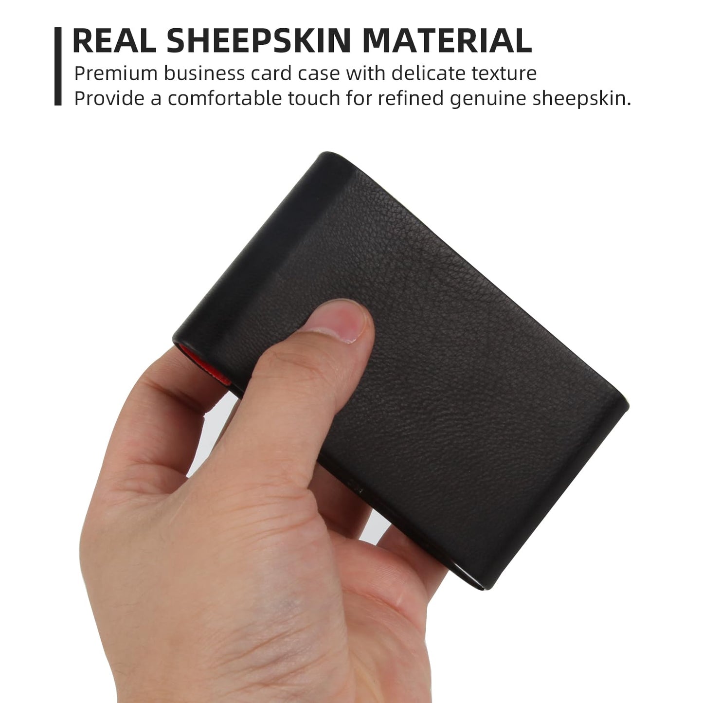 Stainless Steel Leather Business Card Holder - Magnetic Case, Suitable for Business, Note & Credit Cards (Black)