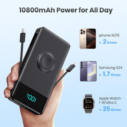 Portable Charger for iPhone with Built in Cables and Wall Plug,Upgraded 13800mAh Fast Charging USB C Power Bank,4 Outputs Travel Essential Battery Pack Compatible with iPhone 15/14/13,Samsung-Purple