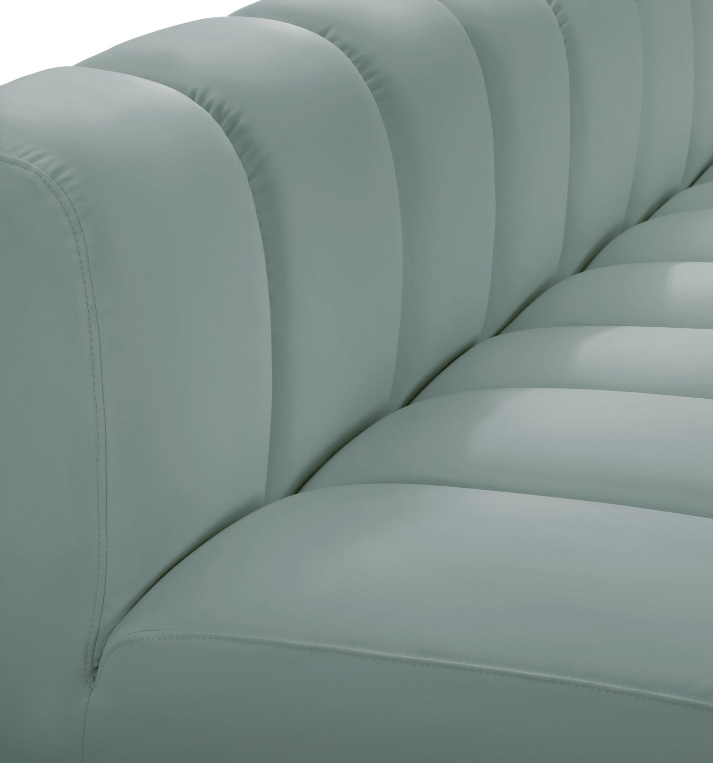 Meridian Furniture 101Mint-S2B Arc Collection Modern | Contemporary Modular Sofa with Soft Mint Green Vegan Leather, Deep Channel Tufting, Modular, 60" W x 33" D x 30" H, Mint