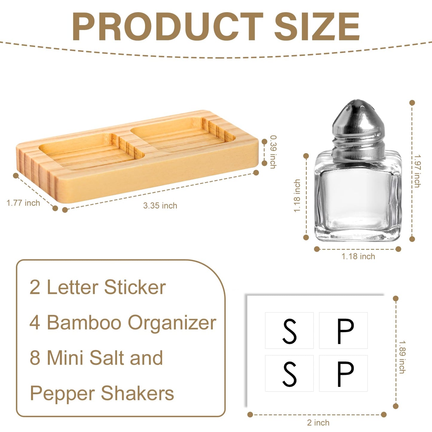 8 Pcs Mini Salt and Pepper Shakers Set with 4 Wood Organizer Sticker 0.5 oz Small Glass Salt and Pepper Shakers Bulk Tiny Individual Salt and Pepper Shakers for Saleros y Pimenteros Para Restaurante