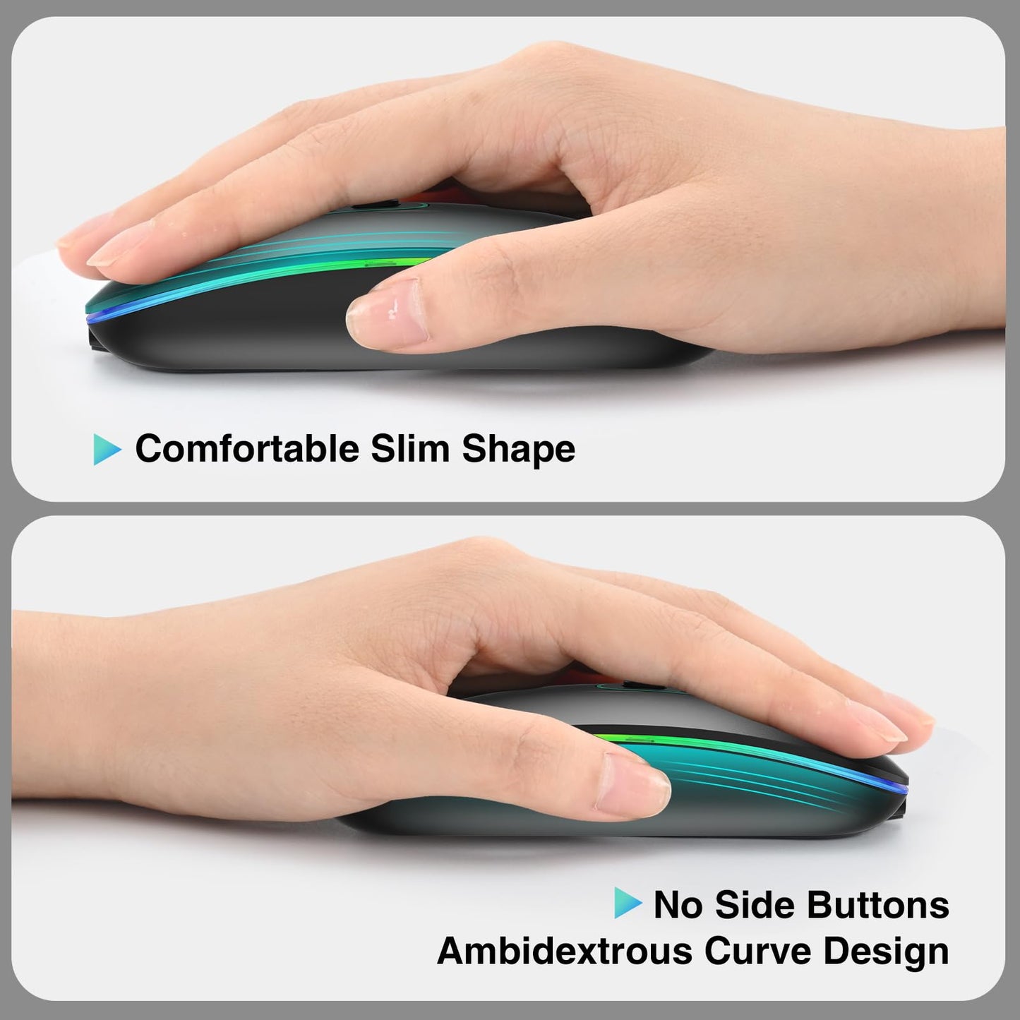 Rechargeable Wireless Mouse, 2.4G & Bluetooth Mouse for Laptop Slim Silent Mice Ergonomic Cordless Design with USB & 1600 DPI Compatible with Macbook iPad PC Computer Notebook Laptop