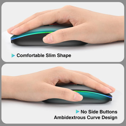 Rechargeable Wireless Mouse, 2.4G & Bluetooth Mouse for Laptop Slim Silent Mice Ergonomic Cordless Design with USB & 1600 DPI Compatible with Macbook iPad PC Computer Notebook Laptop
