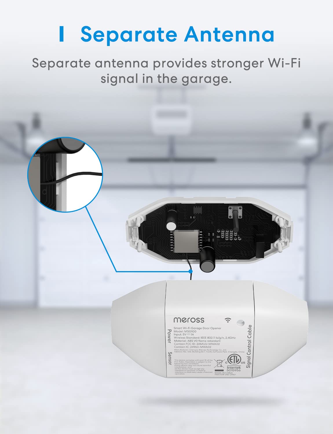 meross Smart Garage Door Opener Remote, Compatible with Apple HomeKit, Amazon Alexa, Google Assistant, CarPlay and SmartThings, No Hub Required