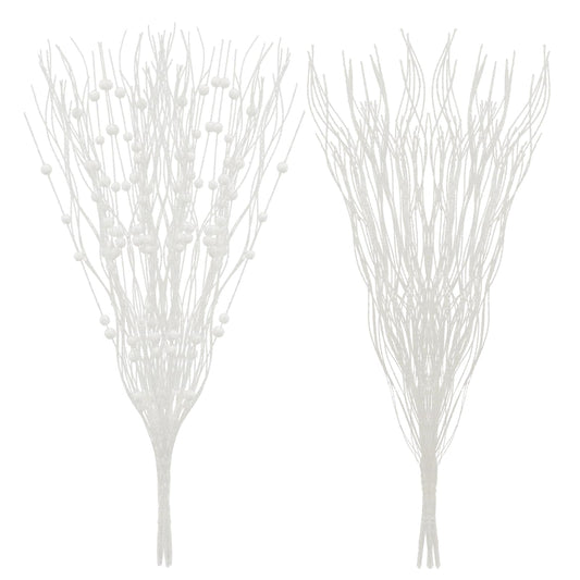 SLKING STORE SLK 16-Pack Artificial Glitter Berry Stem Ornaments, Christmas Decorative Glittery Twigs, Picks, Branches for Tree, Wreath, Small Vase, Halloween Party (White)
