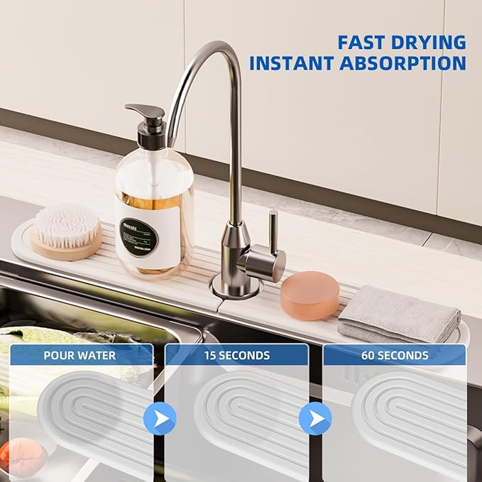 PEKER Faucet Mat for Kitchen Sink 19.7" – Diatomite Fast Drying Stone Sink Tray
