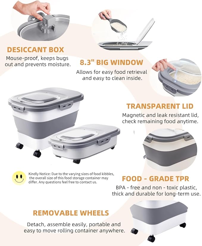 20-30 Lbs Rice Storage Container, Collapsible Food Storage Containers