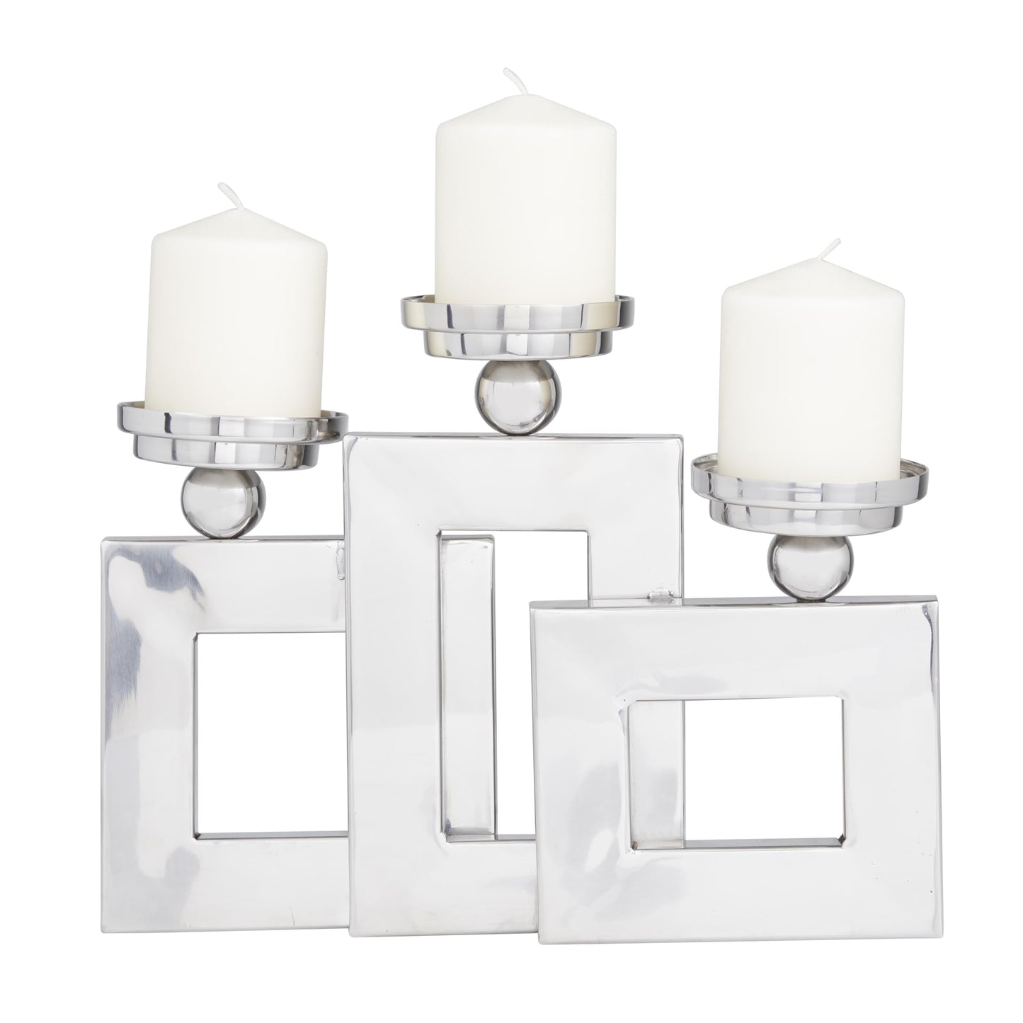 Deco 79 Stainless Steel Metal Decorative Candle Holder Pillar 3 Plate Candle Stand, Candlestick Holder 14" x 6" x 11", Silver