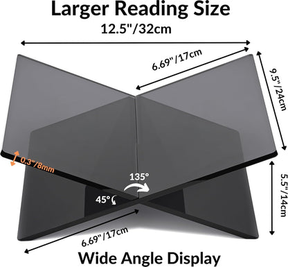 Honygebia Black Acrylic Book Stands - Cross Frame Acrylic Book Holder, Open Bookstand for Display and Reading, Suitable for Art, Bible, Cookbook, Easel, Magazine, Textbooks 12.5" x 9.5" x 5.5"