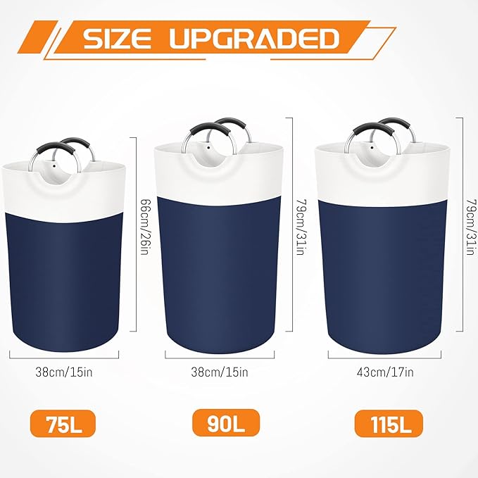 BlissTotes 115L Laundry Basket, Freestanding Laundry Hamper, Collapsible Dirty