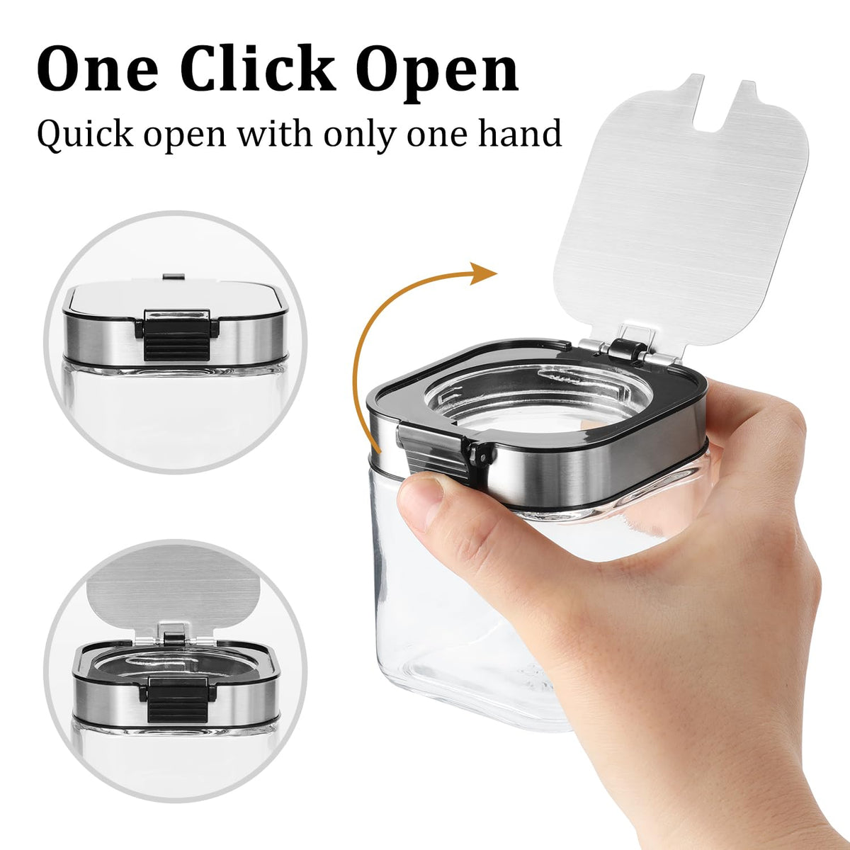 Aelga Glass Sugar Bowl with Lid and Spoon, 8.5 OZ Sugar Container Stainless Steel Flip Lid, Salt Container for Kitchen, Coffer Bar Accessories, Countertop