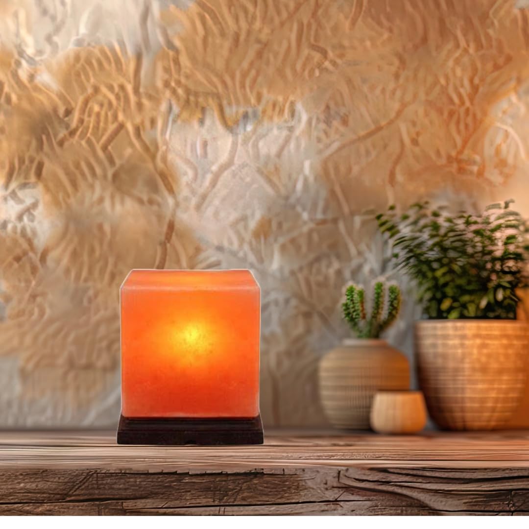 NatureBoost Himalayan Pink Salt Lamp, Cube Shape, 8x6x6 Inches
