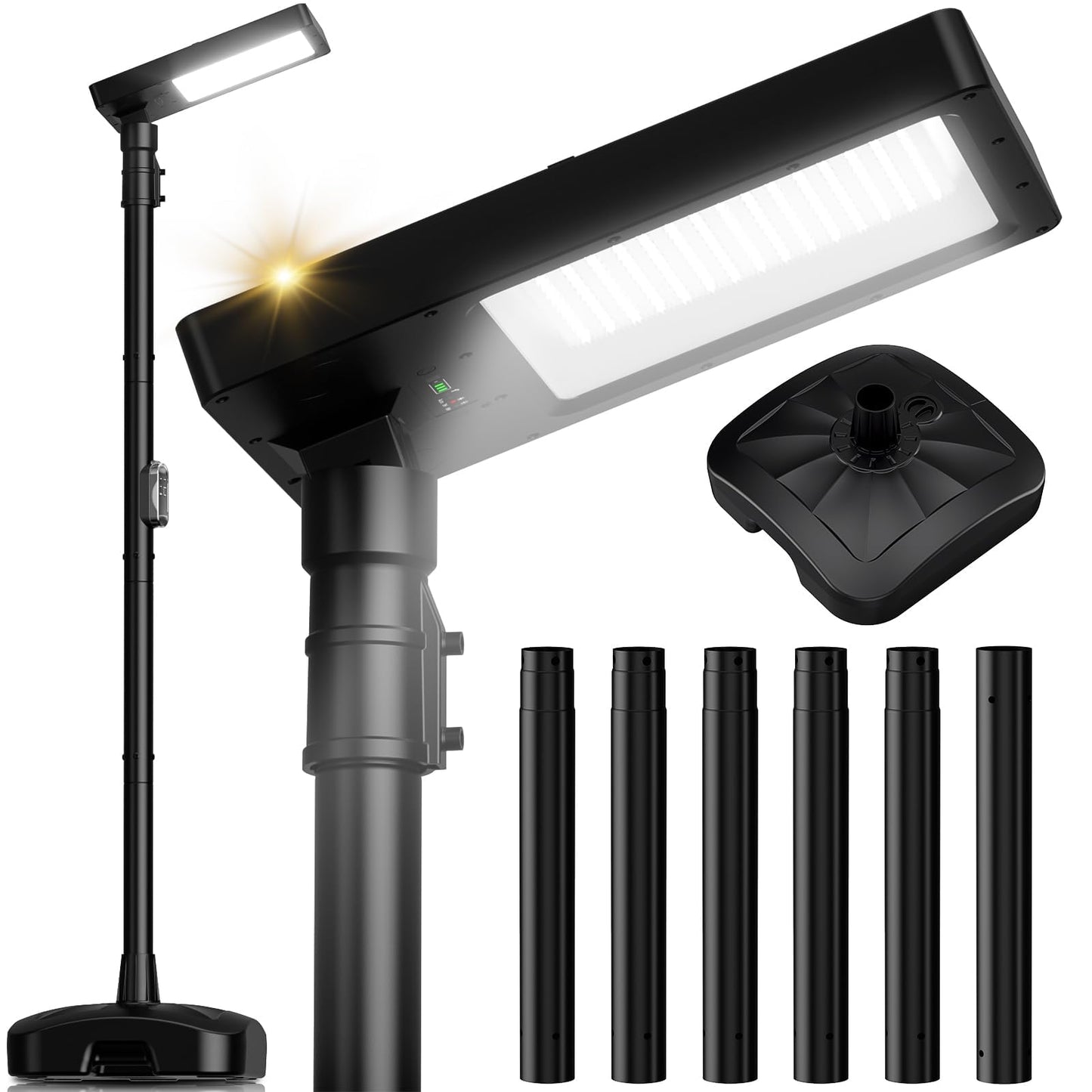 102" Solar Lamp Post Lights with Pole & Water Box Base, Outdoor IP65 Waterproof 3800LM 420 LEDs Solar Street Lights, Metal Flood Motion Sensor Lights for Yard, Garden, Patio, Lawn, Parking Lot
