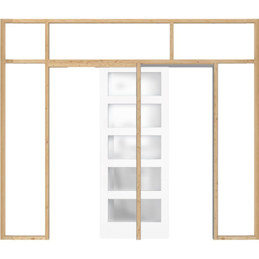 ARKHJEM 24"×80" Sliding Pocket Door, 5 Panel Glass Sliding Door, Single Panels for Closets & Interiors, Hardware Include, Need to Assemble, White