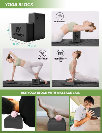 Yoga Starter Kit 12 in 1 - Yoga Set Include Yoga Mat, Foam Roller, 4 Resistance Bands, Yoga Blocks 2 Pack with Strap, 2 Peanut Massage Balls, Yoga kit and Sets for Beginners