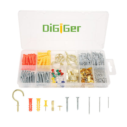 Picture Hangers,Picture Hanging Kit, DIGIGER Heavy Duty Picture Hooks with Nails and Hardware for Wall Mounting Picture Frame, Canvas, Mirror Hanging, Holds 10-100 lbs,Golden (600PCS)