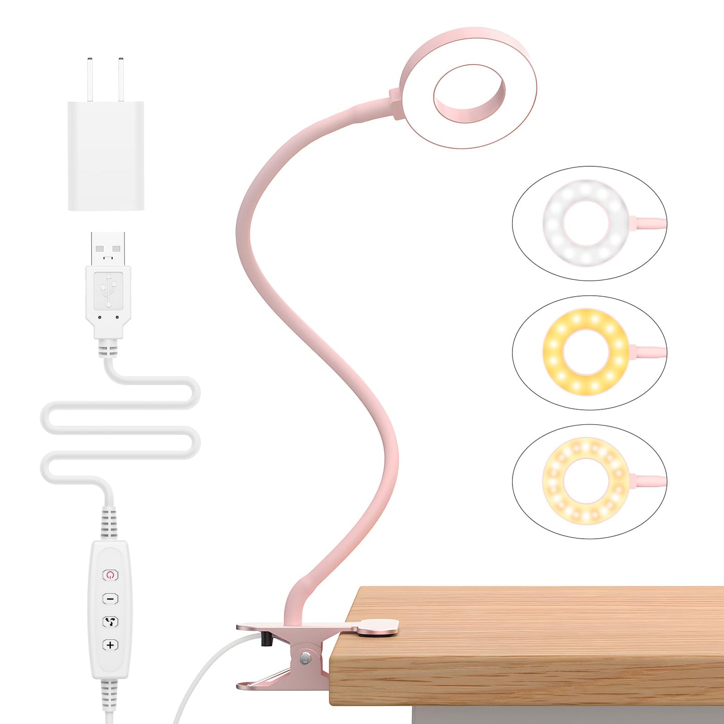 iZELL Desk Lamp, [3 Color Modes & 10 Brightness] LED Reading Light with Clamp, Flexible Gooseneck Book Light for Kids Reading Book in Bed at Night Clip on Table, Headboard, Dorm - 15.8‘’ Black