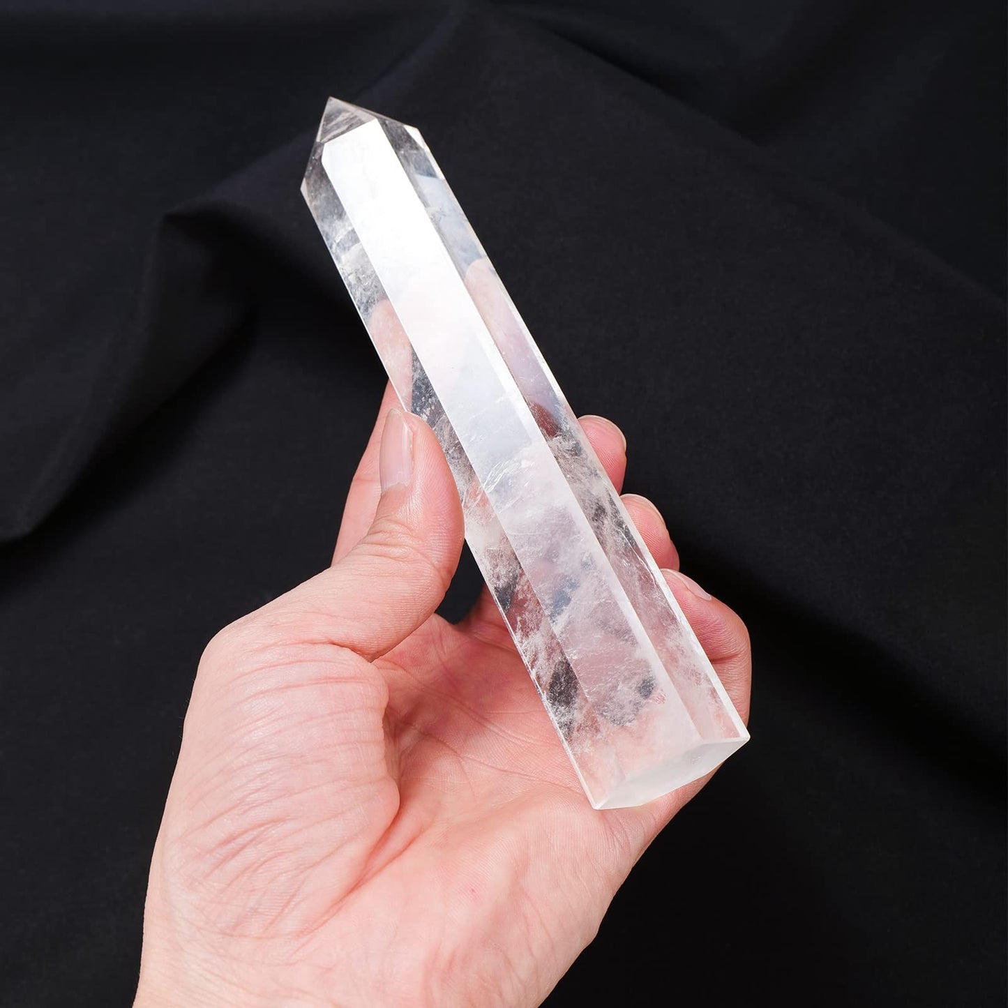 Apengshi Large Clear Quartz Natural Healing Crystal Tower 5.9"-6.3" 6 Faceted Single Point Chakra Crystal Wand Energy Meditation Stone Home Decor Collection Gift