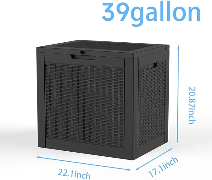 ROJIK 39 Gallon Outdoor Storage Box,Deck Box - Waterproof Patio Furniture, Garden Tools, Cushions, Pool Accessories Storage Bench with Lockable Lid and Side Handles (Black)