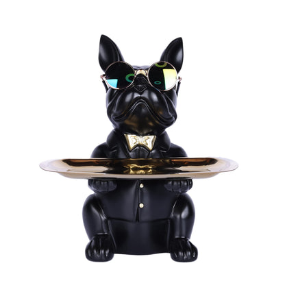 suruim French Bulldog Gifts Key Holder Candy Dish Tray Home Decor Resin Butler Statue Key Bowl Entryway Table Frenchie Dog Sculpture Dining Table Decor Office Small Object Tray (Black)