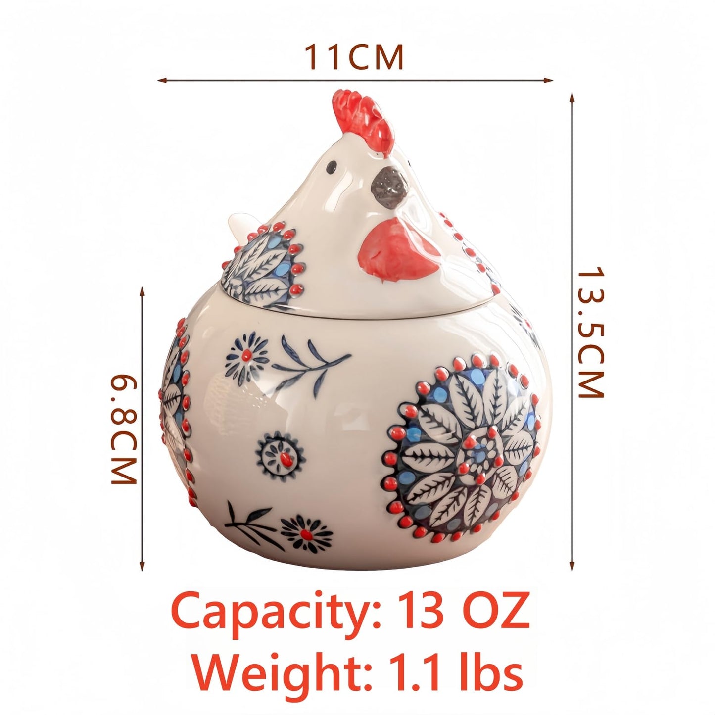Frezonika Ceramic Salt Cellar with Lid and Spoon, 13 OZ Large Chicken Salt Jar, Salt Holder for Counter, Coffee, Sugar, Spices and Candies, Salt Containers for Countertop (Blue)