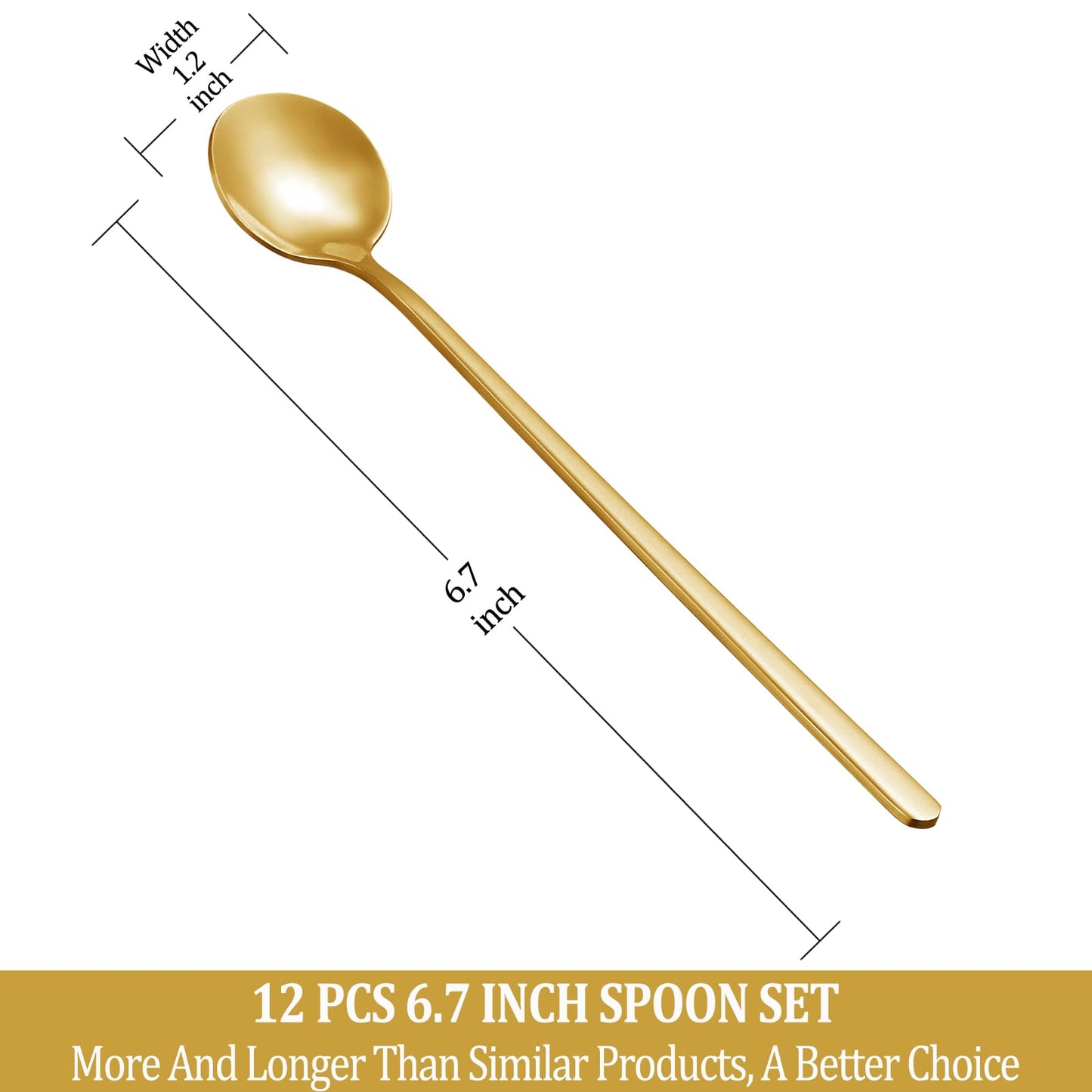 12 Pcs Coffee Spoons Set, 6.7" Gold Tea Spoons Long Handle, Gold Small Teaspoons, Stainless Steel Espresso Spoon, Long Spoon for Stirring, Coffee Bar Accessories (Pack of 2)