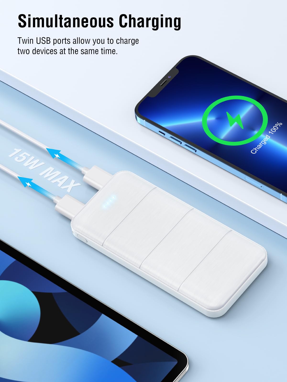 Portable Charger 2-Pack 15000mAh Power Bank Dual USB and Type-C Output 5V3.1A Fast Charger Battery Pack for iPhone 16 15 14 13 12 X Samsung S24 S23 Google iPad etc (Light Black and White)