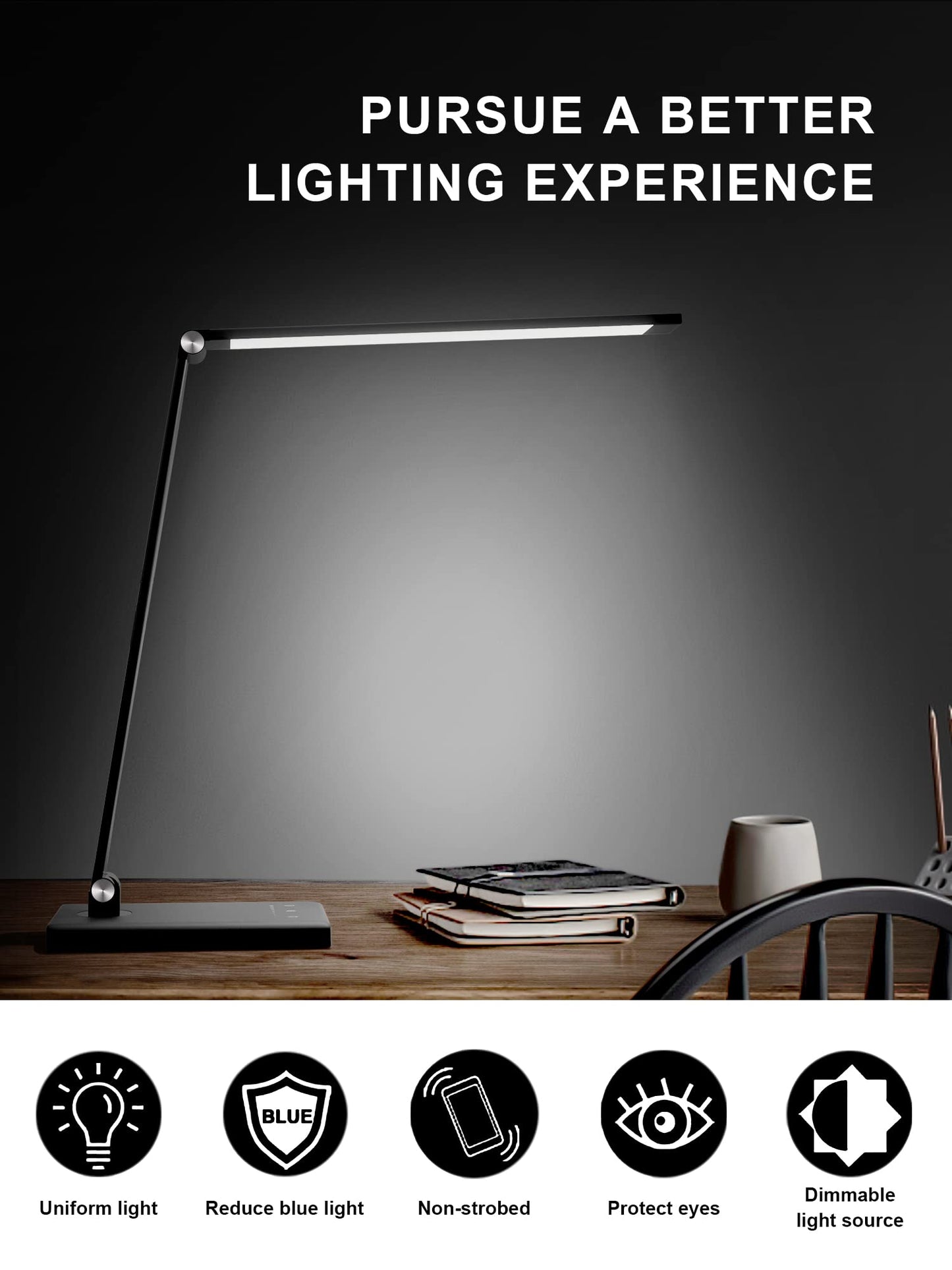 LENDOO LED Desk Lamp with USB-C Charging, Super Wide & Bright, 5 Color Modes X 10 Brightness Levels,Desk Light for Home Office