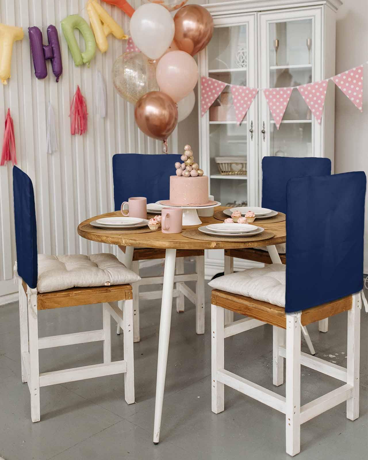 Anzona Navy Blue Chair Back Covers for Dining Room, Farmhouse Solid Navy Blue Color Linen Polyester Back Chair Protector, Rustic Modern Art 6 Pcs Dining Chair Seat Covers for Hotel, 20 x 19 Inches