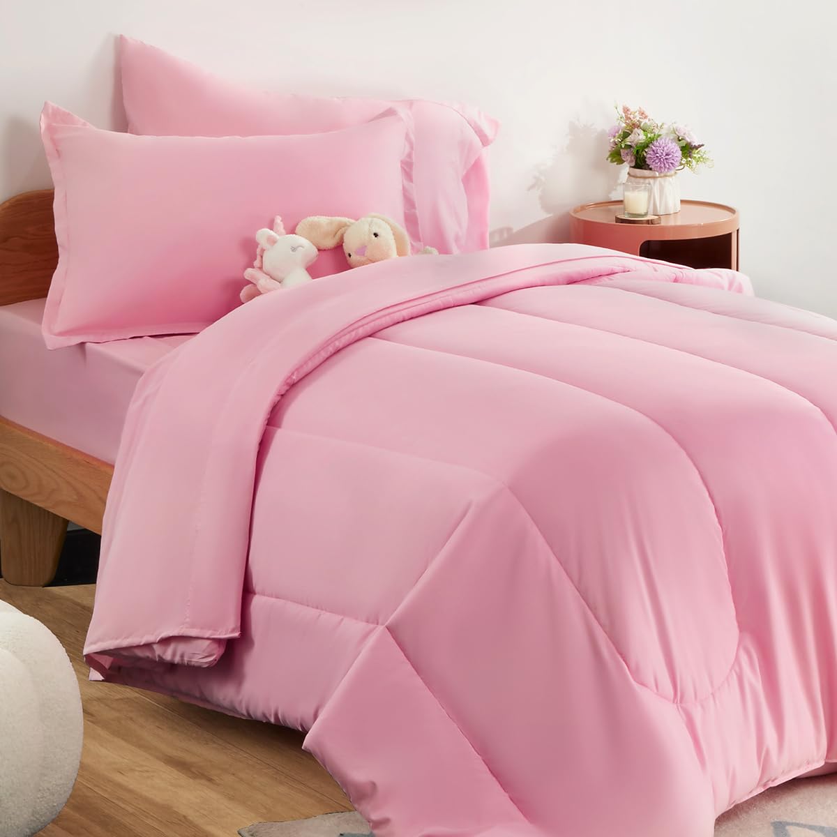 SLEEP ZONE Kids Twin Bedding Comforter Set - Super Cute & Soft Kids Bedding Bed in a Bag 5 Pieces Set with Comforter, Sheet, Pillowcase & Sham (Ballet Pink Color)