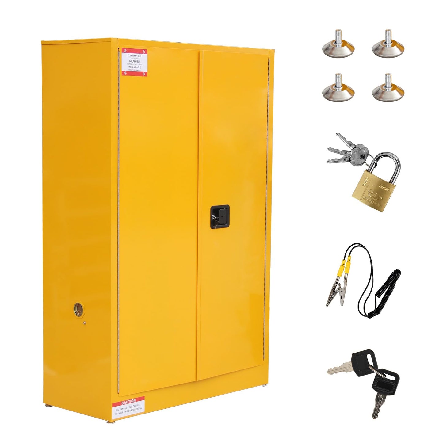 GarveeTech 45 Gallon Flammable Cabinet, 43" x 18" x 65" Galvanized Steel Safety Cabinet Fireproof Chemical Storage Cabinet with Double-Wall Steel, Lockable Manual-Close Doors for Lab Garage - Yellow