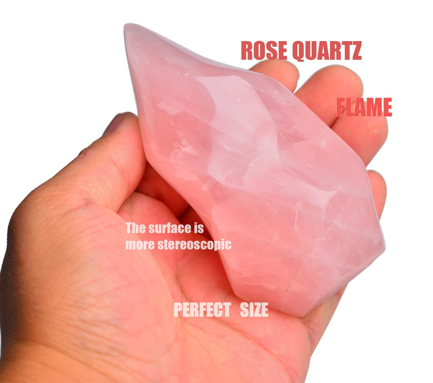AMOYSTONE Big Rose Quartz Flame Standing Healing Crystal Tower Energy Meditation Crystal Decoration for Home Witchcraft 0.6-1.0LB