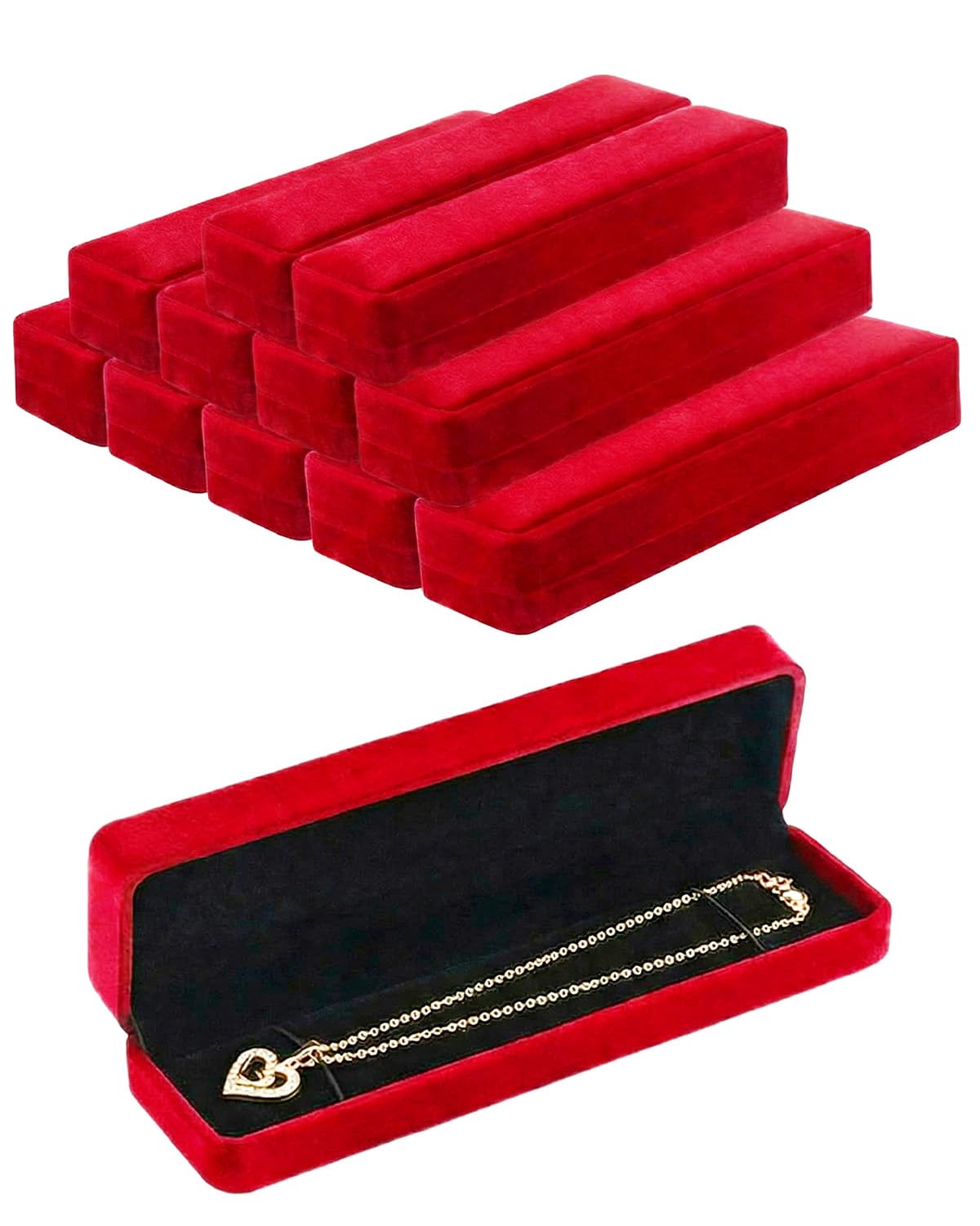 Zitonyang Jewelry Boxes, 12 Pack Velvet Necklace Box Long Bracelet Box Necklace Gift Boxes, Jewelry Storage Display Case For Wedding, Engagement,Proposal, Birthday And Anniversary (Red)