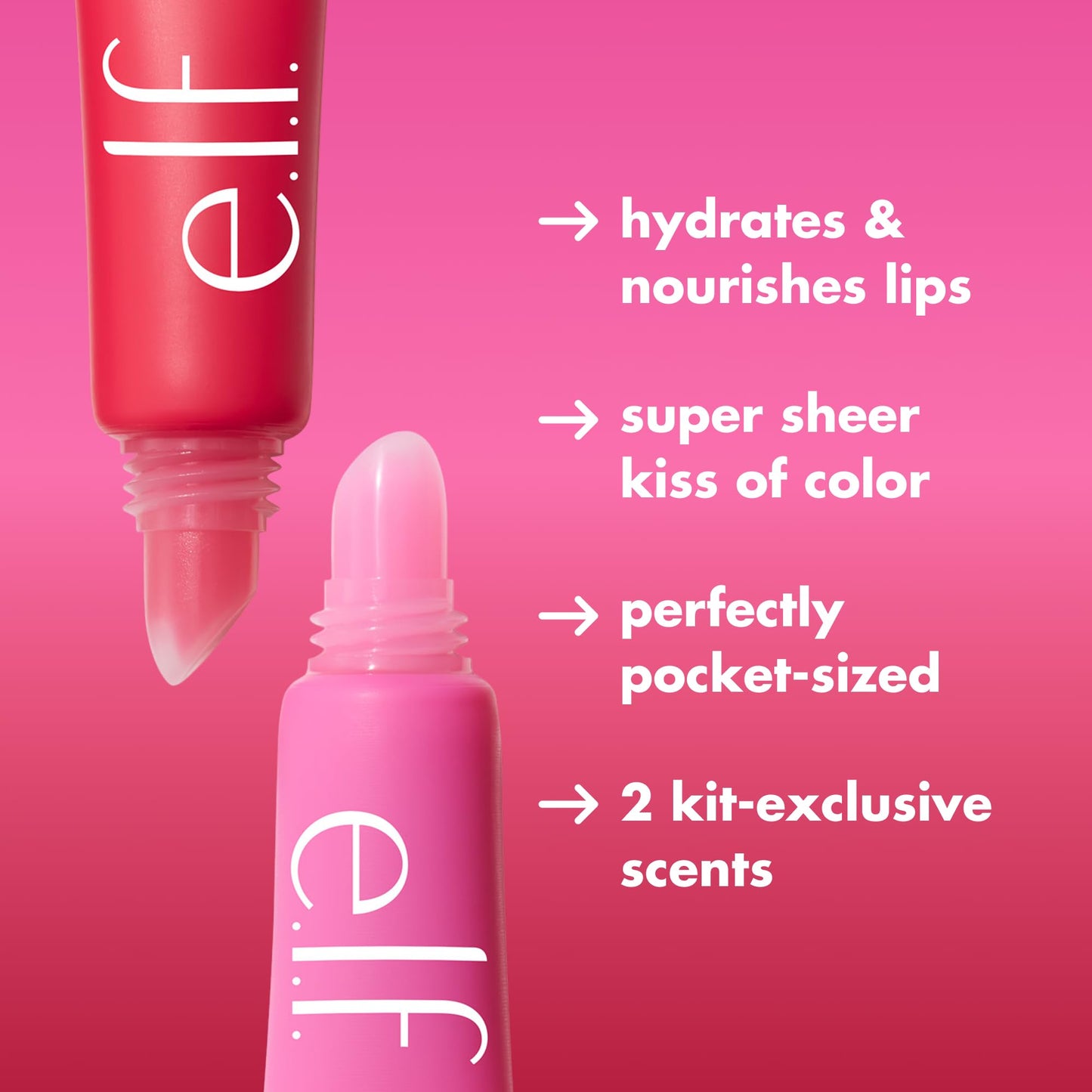 e.l.f. Squeeze Me More Lip Balm Duo, Moisturizing Balm For A Sheer Tint Of Color, Made With Hyaluronic Acid, Vegan & Cruelty-Free, Cherry & Bubblegum