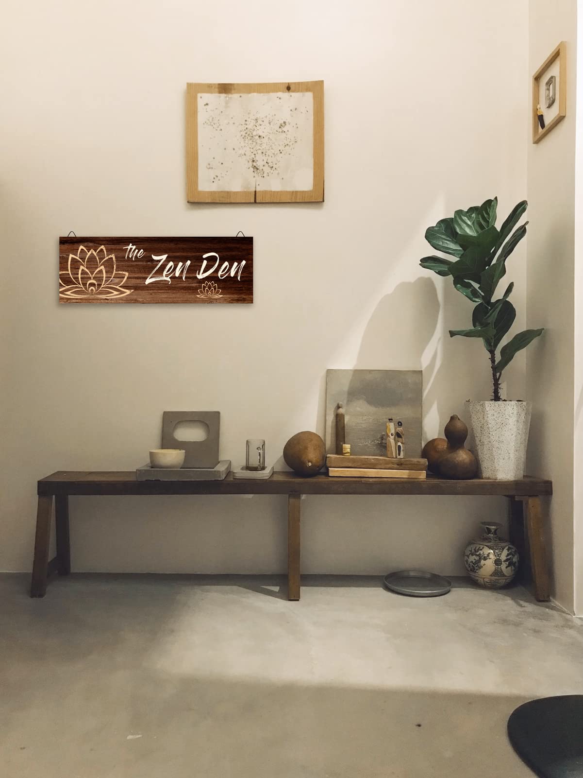 Chuniff The Zen Den Wooden Wall Sign, 13.7 x 4.7 Inches Hippie Room Decoration with Hooks, Hanging Meditation Accessories Decor for Chakra, Spiritual Room Accents