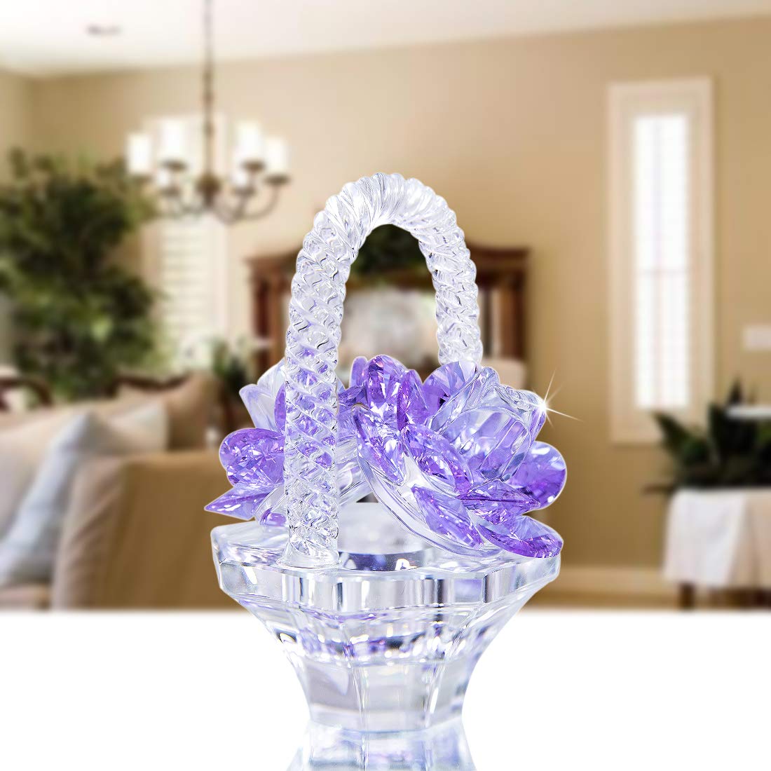 H&D HYALINE & DORA Crystal Flower Basket Figurine Purple Glass Ornament