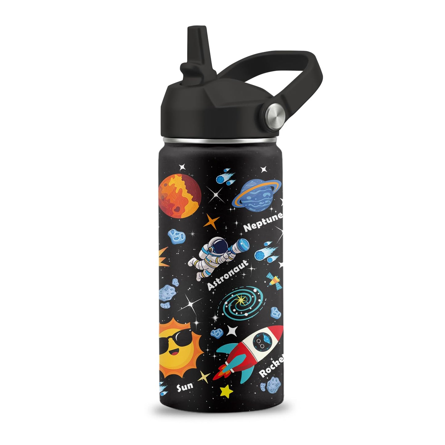 Space Astronomy Gifts, 16 oz Space Water Bottle with Straw Lid, Stainless Steel Insulated Tumbler, Astronaut Planet Birthday Gifts Cups