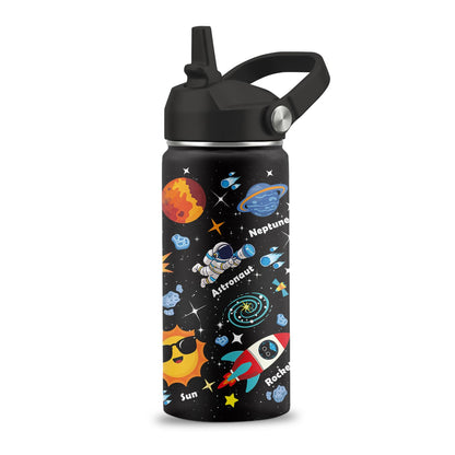 Space Astronomy Gifts, 16 oz Space Water Bottle with Straw Lid, Stainless Steel Insulated Tumbler, Astronaut Planet Birthday Gifts Cups