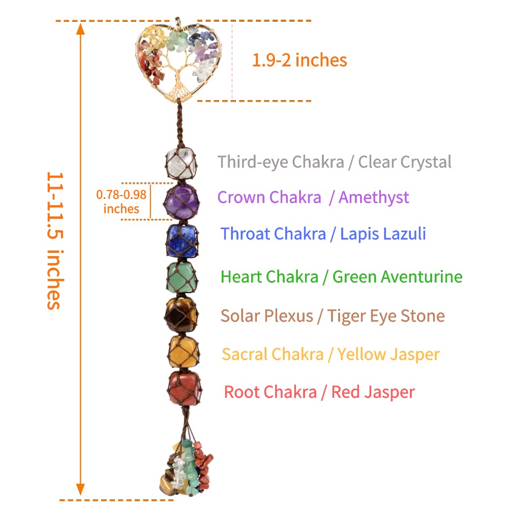 Cute Handmade Crystal Chakra Swinging Hanging Ornaments Mirror Hanging Car Accessories Tree of Life Stone Tree Feng Shui Window Ornament for Home Decor