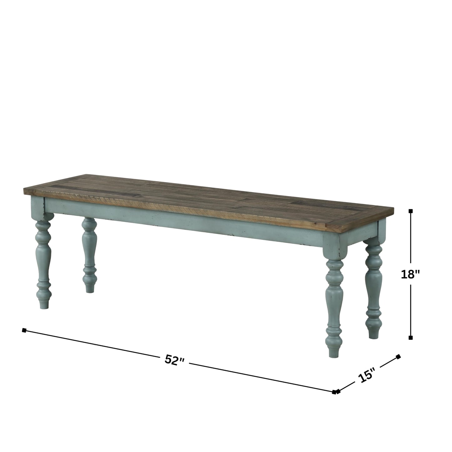 Roundhill Furniture Prato 6-Piece Dining Set, Dining Table with 4 Cross Back Chairs and Bench, Antique Blue and Distressed Walnut Finish
