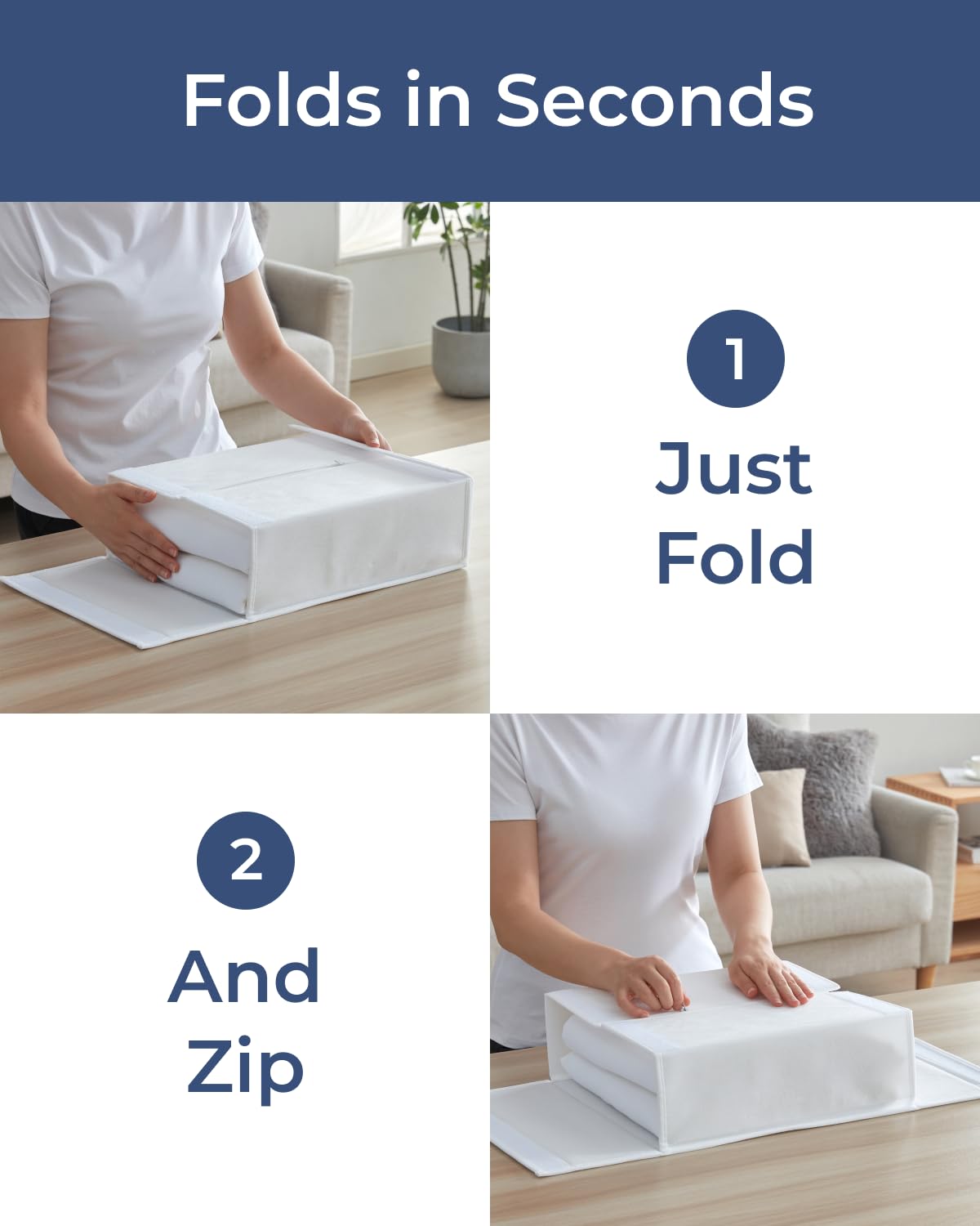 2 Pack Sheet Organizers - Foldable Storage Sheets Set Organizer for Linen Closet - King & Queen Size - Folder Keeper with Window XL - Blanket, Duvet & Pillowcases Dustproof Bedding Container - White