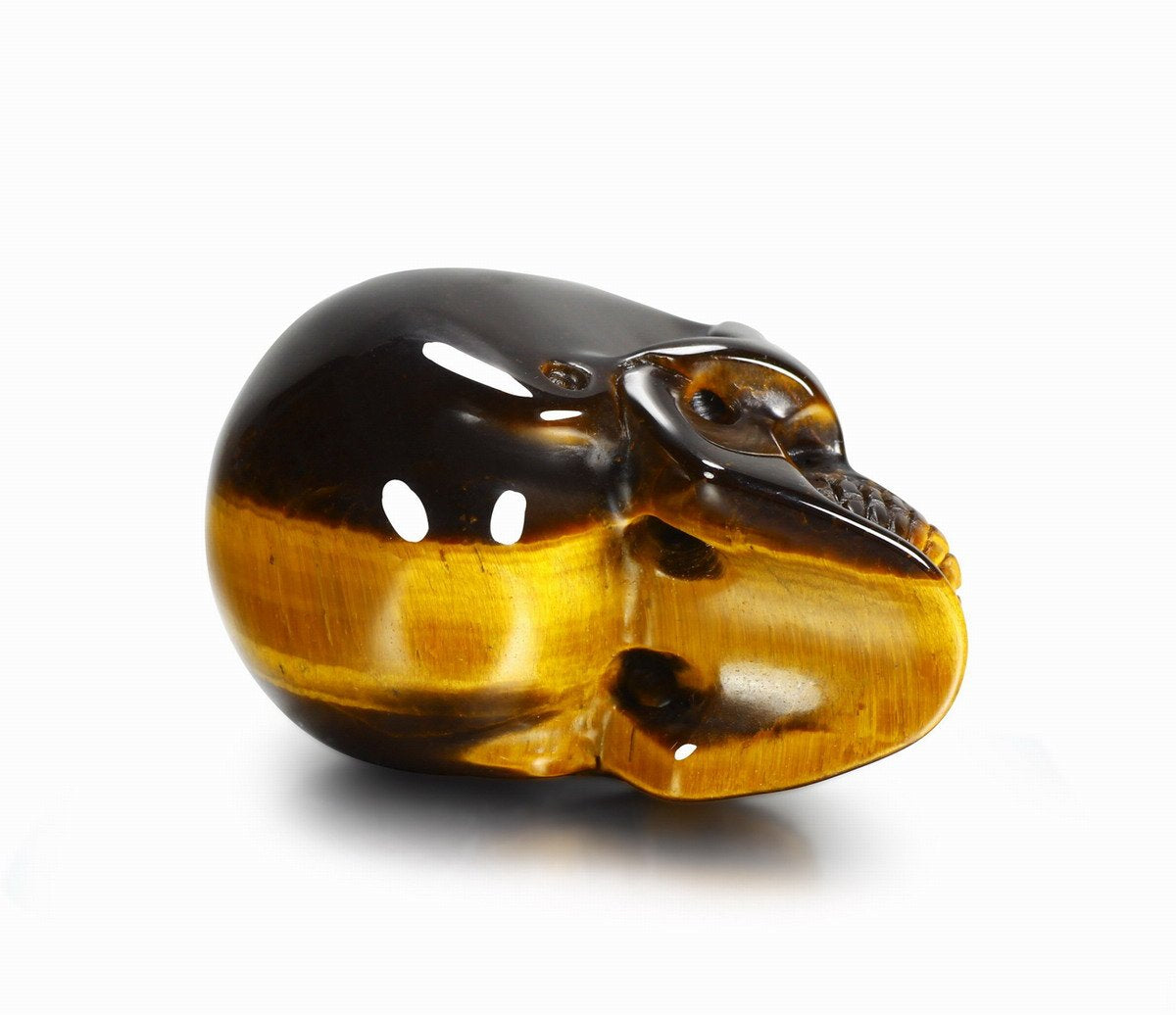 Skullis 2.0" Gold Tiger Eye Crystal Skull, Hand Carved Gemstone Fine Art Sculpture, Reiki Healing Stone Statue.780A