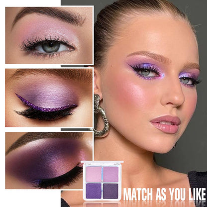 HHLTOH 4 Colors Dark Purple Pink Eye Shadow Powder Palette Makeup, Neutral Matte Shimmer Cream Quads Eyeshadow Palette for Women Highly Pigmented Waterproof, paleta de sombras de ojos, Vegan, 05