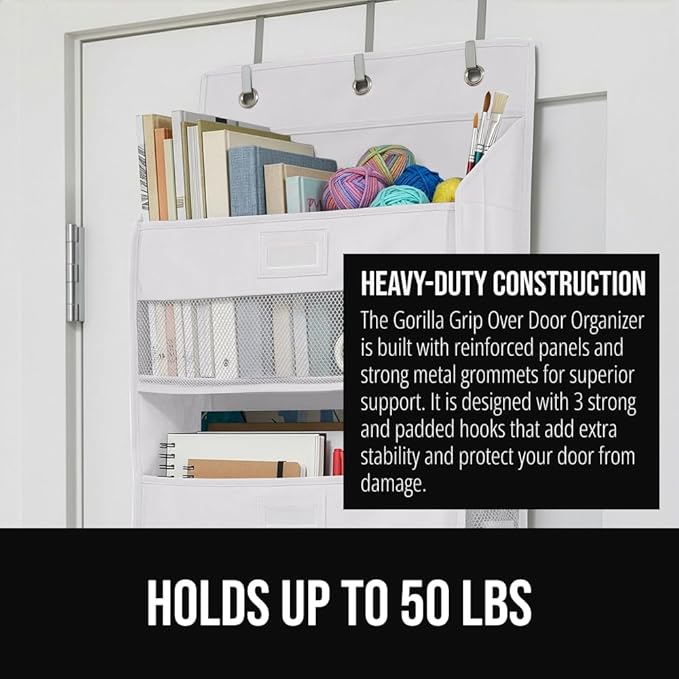GORILLA GRIP Over The Door Organizer Storage, 5 Deep Hanging Shelves, Holds